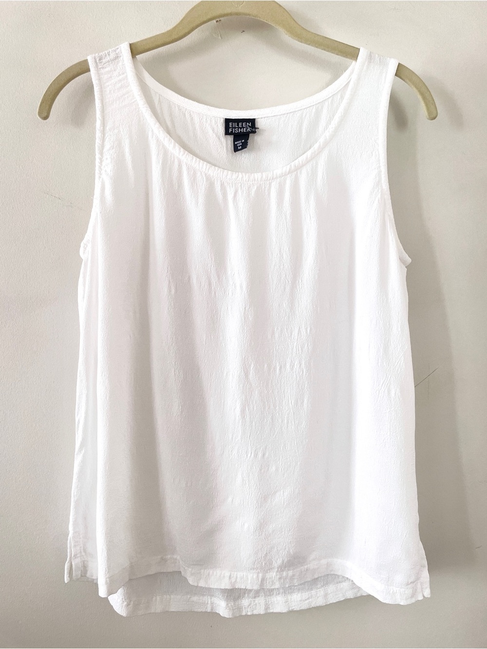 Vintage Eileen Fisher White 100% Rayon Crinkle Textured Tank Top M USA Sample